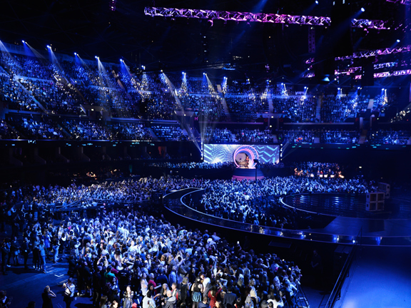 Interior of Hydro, Glasgow with full audience and blue lighting, during MTV EMAs 2014.