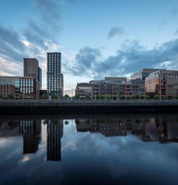 The river Clyde with the view of various business buildings and workplaces.